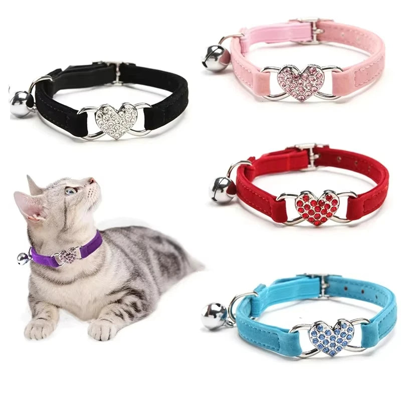 Heart shaped cat collar with adjustable elastic safety bell