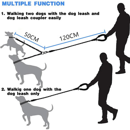 Double Dog Leash – Adjustable Bungee Lead for Walking Two Dogs Simultaneously
