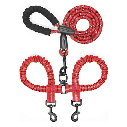 Double Dog Leash – Adjustable Bungee Lead for Walking Two Dogs Simultaneously