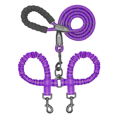 Double Dog Leash – Adjustable Bungee Lead for Walking Two Dogs Simultaneously