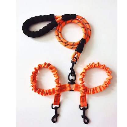 Double Dog Leash – Adjustable Bungee Lead for Walking Two Dogs Simultaneously
