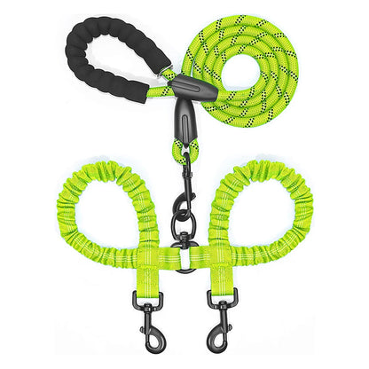Double Dog Leash – Adjustable Bungee Lead for Walking Two Dogs Simultaneously