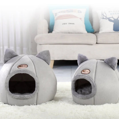 Winter Warm Cat Cave Bed with Removable Cushion