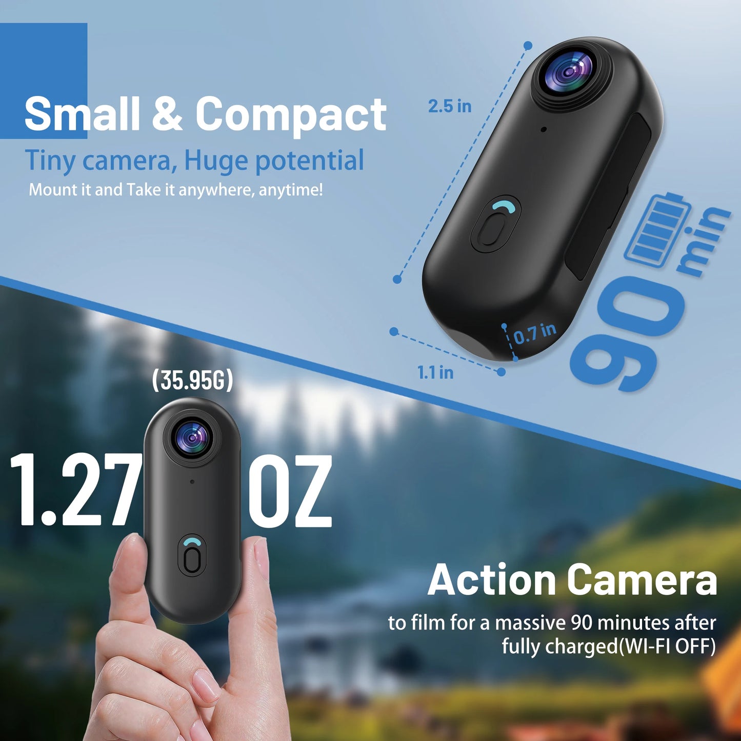 4K Mini Action Camera with WiFi – 128GB, Waterproof