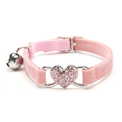 Heart shaped cat collar with adjustable elastic safety bell