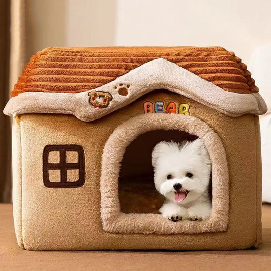 Cute Foldable Pet House – Soft Washable Bed for Cats & Small Dogs
