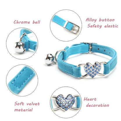 Heart shaped cat collar with adjustable elastic safety bell