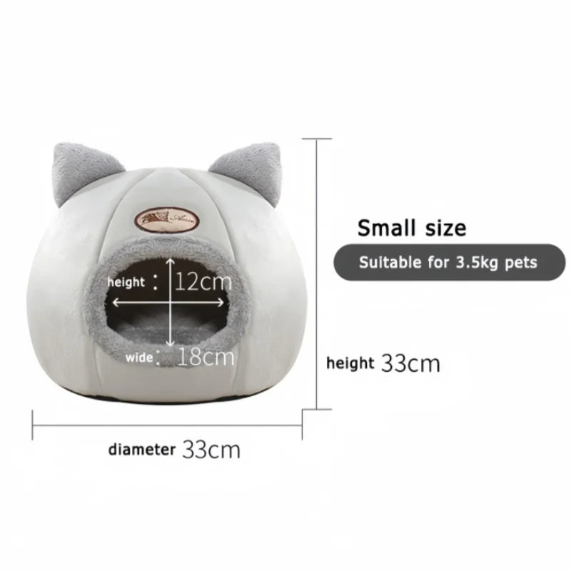 Winter Warm Cat Cave Bed with Removable Cushion