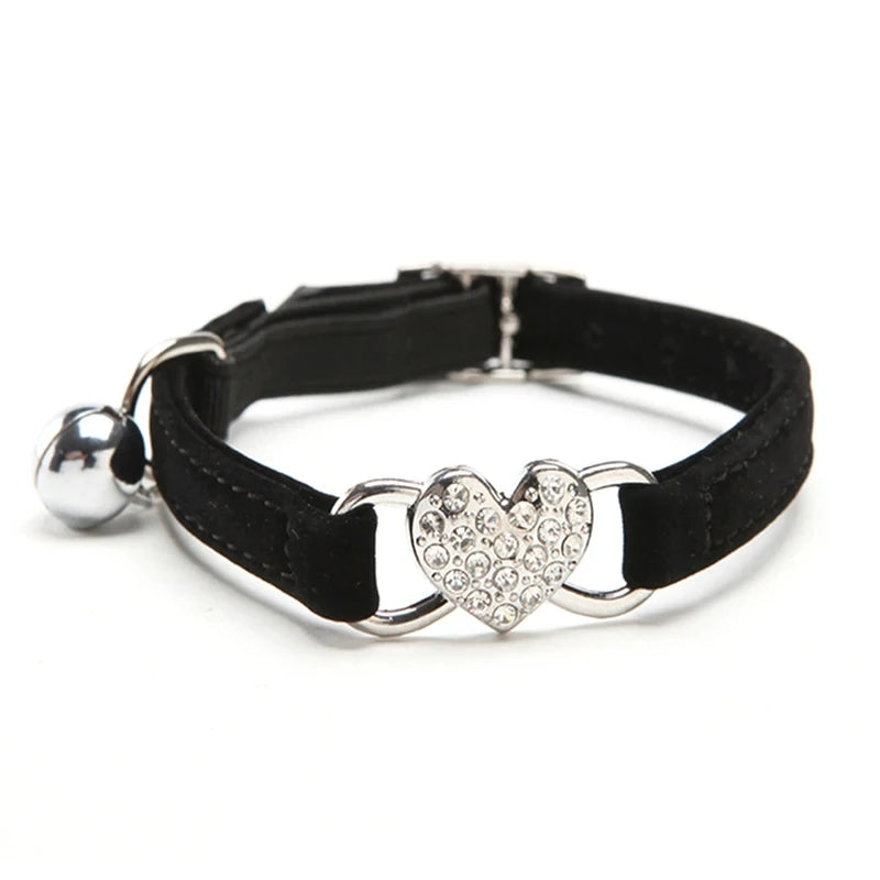 Heart shaped cat collar with adjustable elastic safety bell