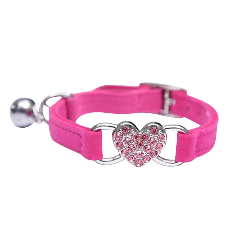 Heart shaped cat collar with adjustable elastic safety bell