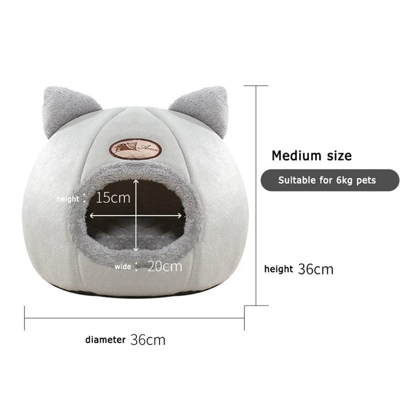 Winter Warm Cat Cave Bed with Removable Cushion