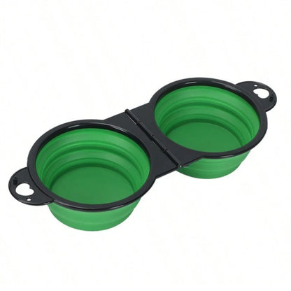 2-in-1 Foldable Dual Bowl – Portable Travel Feeding & Water Bowl for Dogs and Cats