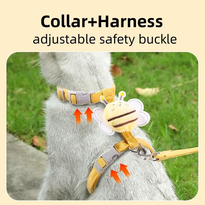 Adjustable Cartoon Bee Cat Harness & Leash Set