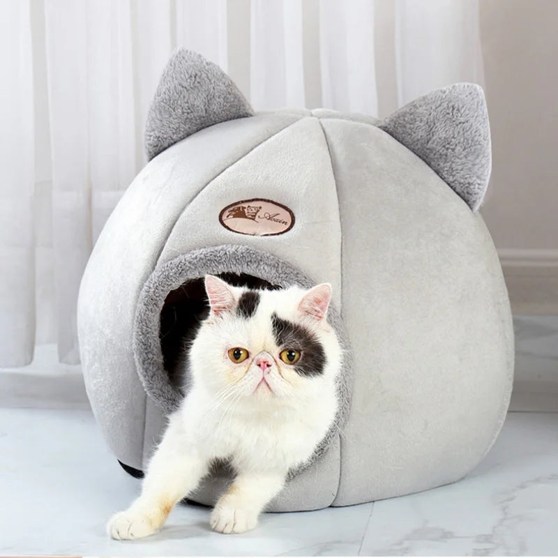 Winter Warm Cat Cave Bed with Removable Cushion