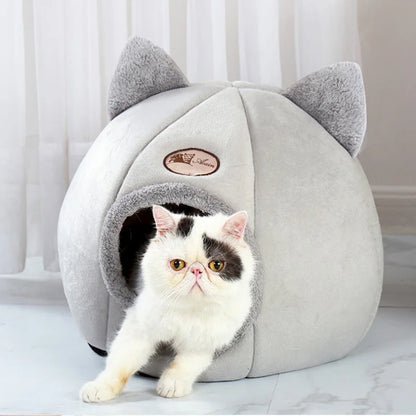 Winter Warm Cat Cave Bed with Removable Cushion