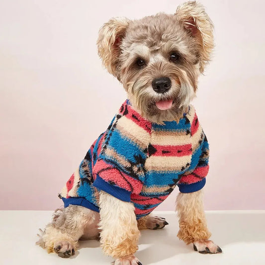 Autumn & Winter Pet Sweatshirt – Cute Striped Plush for Cats & Dogs