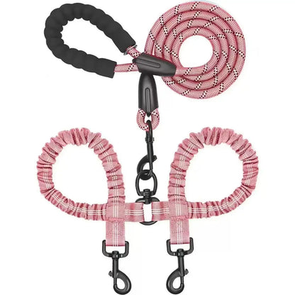 Double Dog Leash – Adjustable Bungee Lead for Walking Two Dogs Simultaneously