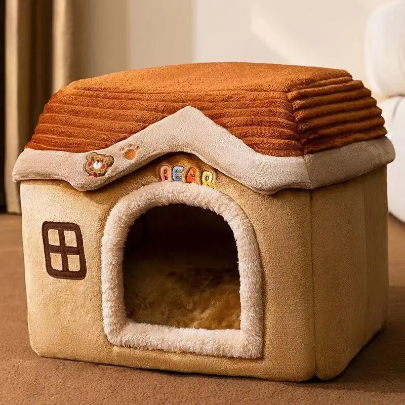 Cute Foldable Pet House – Soft Washable Bed for Cats & Small Dogs