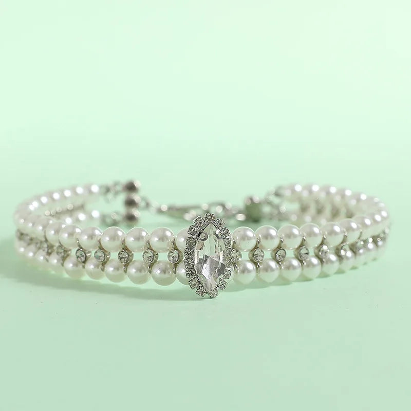 Luxury Pearl Necklace for Cats, Puppies, Rhinestone Collar for Cats, Small Dogs