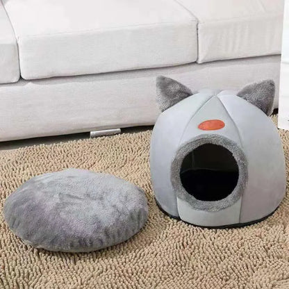 Winter Warm Cat Cave Bed with Removable Cushion