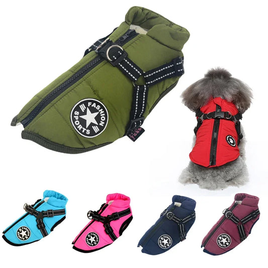 Waterproof Winter Dog Jacket with Harness