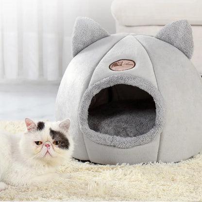 Winter Warm Cat Cave Bed with Removable Cushion