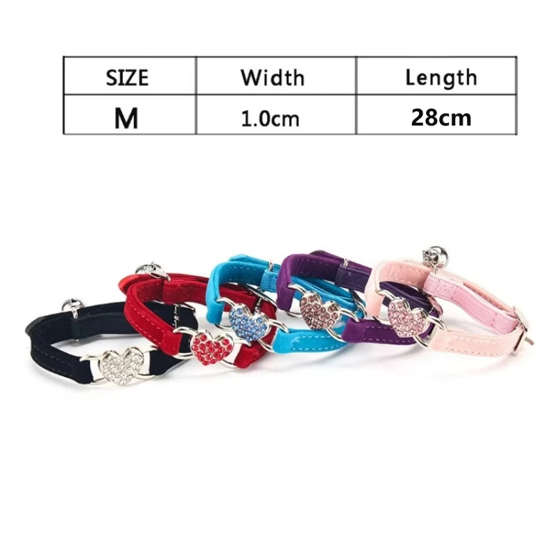 Heart shaped cat collar with adjustable elastic safety bell