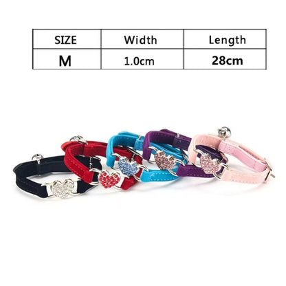 Heart shaped cat collar with adjustable elastic safety bell