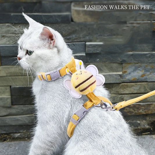 Adjustable Cartoon Bee Cat Harness & Leash Set