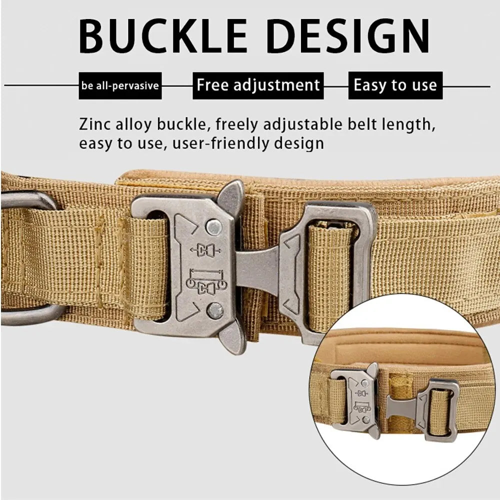 Tactical dog collar with metal buckle