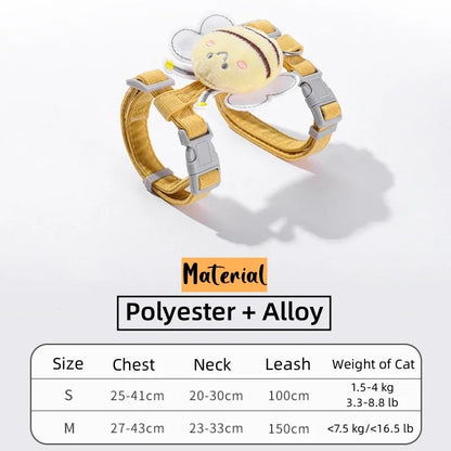 Adjustable Cartoon Bee Cat Harness & Leash Set