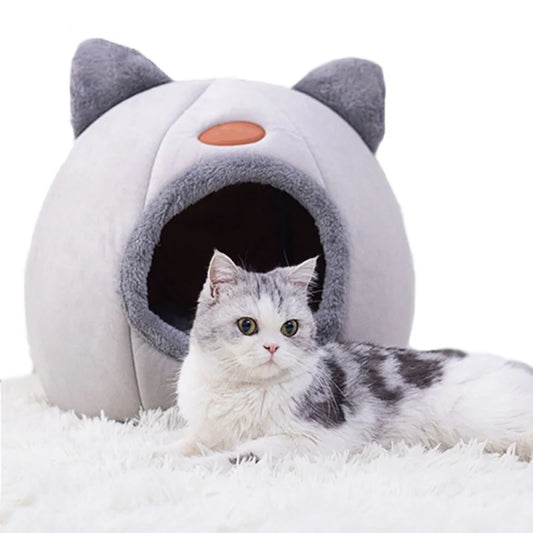 Winter Warm Cat Cave Bed with Removable Cushion