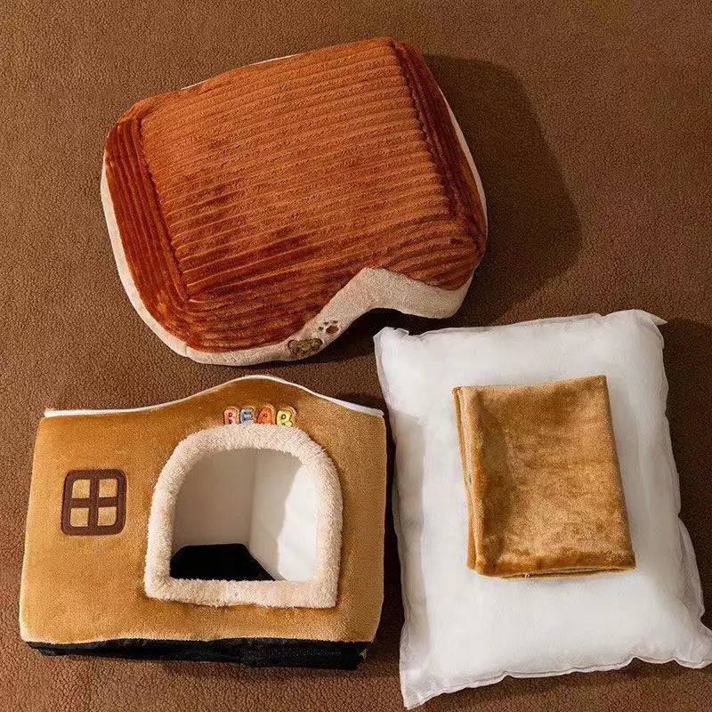 Cute Foldable Pet House – Soft Washable Bed for Cats & Small Dogs