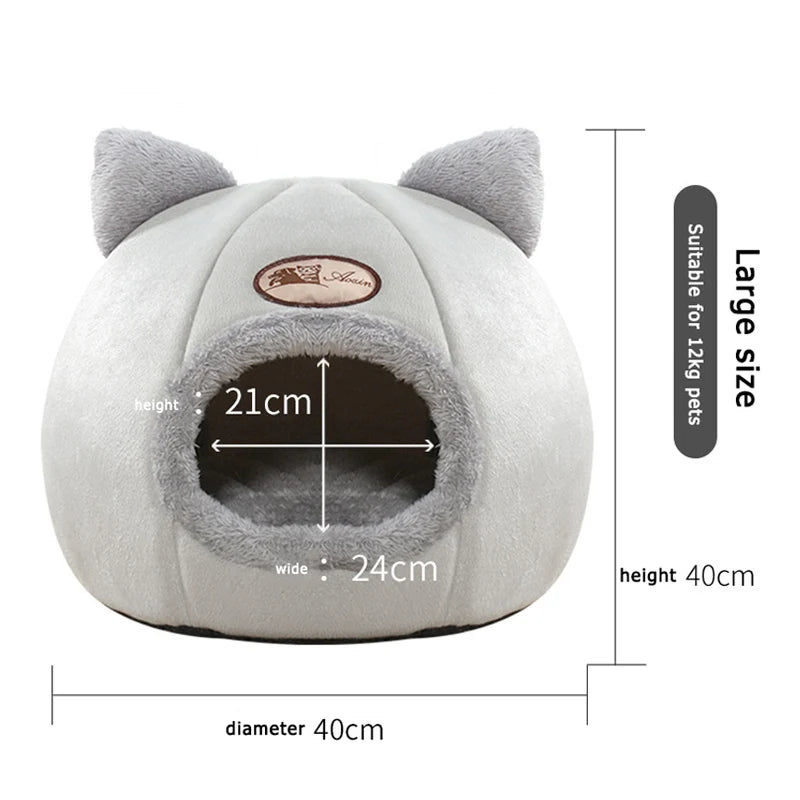 Winter Warm Cat Cave Bed with Removable Cushion