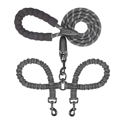 Double Dog Leash – Adjustable Bungee Lead for Walking Two Dogs Simultaneously