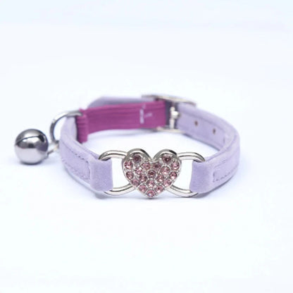 Heart shaped cat collar with adjustable elastic safety bell