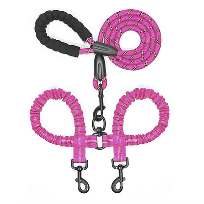 Double Dog Leash – Adjustable Bungee Lead for Walking Two Dogs Simultaneously